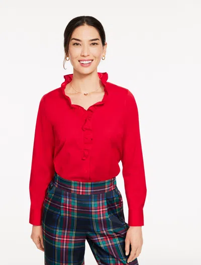 Talbots Plus Petite - Ruffle Non-iron Shirt - Red - 3x