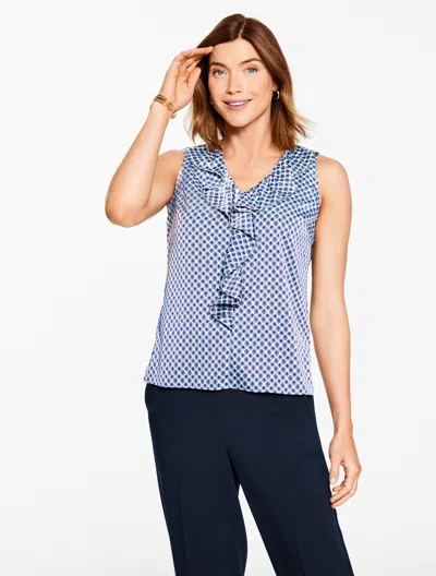 Talbots Plus Petite - Ruffle Shell Sweater - Estate Foulard - Ivory - X  In Blue