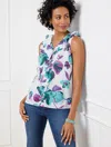Talbots Plus Petite - Ruffle Shell Sweater - Painted Blooms - Villa Blue/violet Sunset - X
