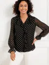 Talbots Plus Petite - Ruffle Top - Daisy Dot - Black - 3x  In Black