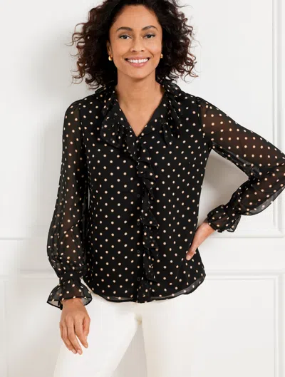 Talbots Plus Petite - Ruffle Top - Daisy Dot - Black - 3x