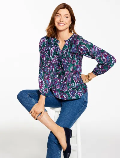 Talbots Plus Petite - Ruffle Top - Piccadilly Paisley - Pine Grove - 3x  In Green