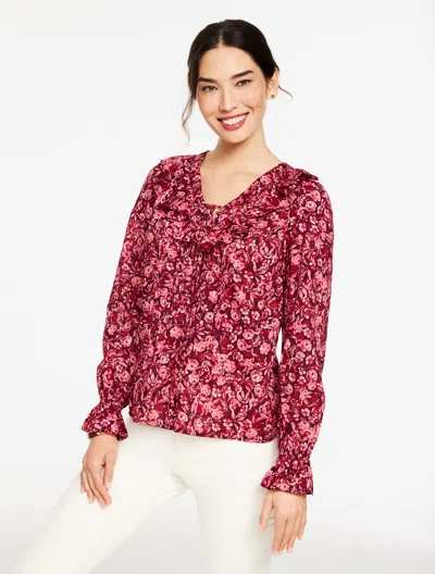 Talbots Plus Petite - Ruffle Top - Ravishing Floral - Rich Burgundy - 1x