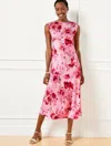Talbots Plus Size - Satin Midi Dress - Watercolor Bouquets - Soft Pink/red - 18  In Soft Pink,red