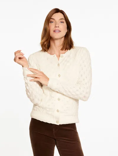 Talbots Plus Petite - Scallop Crewneck Cardigan Sweater - Ivory - X  In White