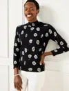 Talbots Plus Petite - Scallop Edge Raglan Sweater - Deco Flower - Black/ivory - 3x  In Black,ivory