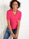 Talbots Plus Petite - Scallop Trim Short Sleeve Polo - Bright Rose - 3x  In Pink