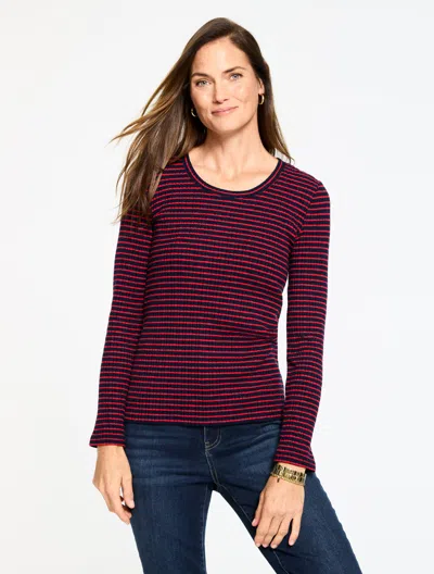 Talbots Plus Petite - Scoop Neck Top - Veronica Stripe - Indigo/red - X  In Multi