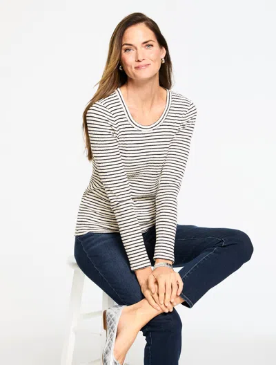 Talbots Plus Petite - Scoop Neck Top - Veronica Stripe - Ivory/indigo - 3x  In Multi