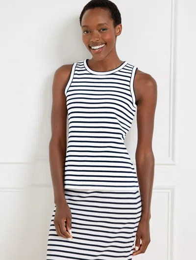 Talbots Plus Petite - Seaside French Terry Crewneck Sleeveless Tank Top - White/indigo - 2x  In White,indigo