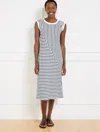 Talbots Plus Petite - Seaside French Terry Stripe Midi T-shirt Dress - White/indigo - 3x  In White,indigo