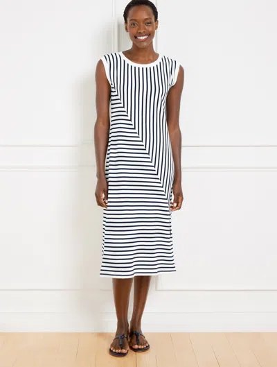 Talbots Plus Petite - Seaside French Terry Stripe Midi T-shirt Dress - White/indigo - 3x  In White,indigo