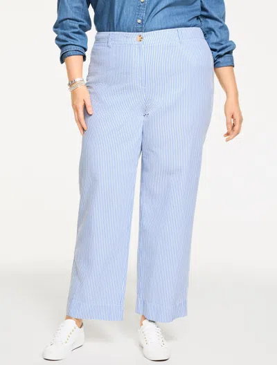 Talbots Plus Petite - Seersucker Wide Ankle Pants - White/vista Blue - 22