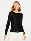 Talbots Plus Petite - Sequin Crewneck T-shirt - Black - 3x  In Black