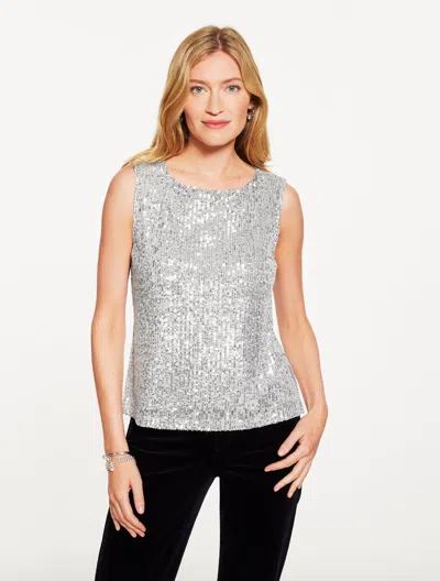 Talbots Plus Petite - Sequin Sleeveless Shell Top - Silver - 1x
