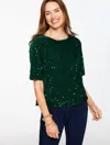 Talbots Plus Petite - Sequin Velvet Top - Green - 2x  In Green