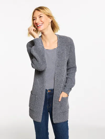 Talbots Plus Petite - Shaker Stitch Cardigan Sweater - Indigo Blue/white - 1x  In Gray