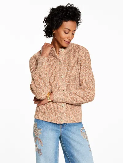 Talbots Plus Petite - Shaker Stitch Crewneck Cardigan Sweater - Marled - Acorn - 1x  In Brown