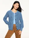 Talbots Plus Petite - Shaker Stitch Crewneck Cardigan Sweater - Marled - Indigo - 3x  In Blue