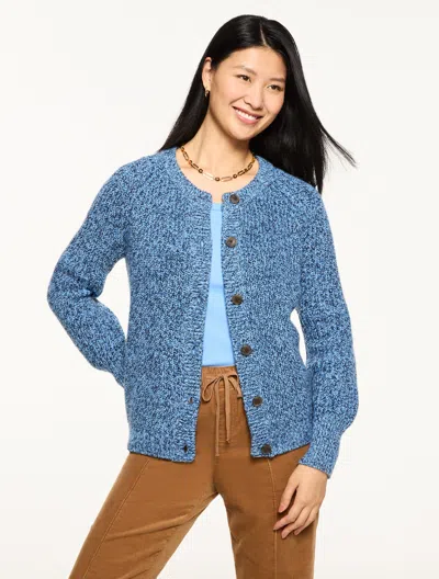 Talbots Plus Petite - Shaker Stitch Crewneck Cardigan Sweater - Marled - Indigo - 3x  In Blue