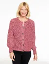 Talbots Plus Petite - Shaker Stitch Crewneck Cardigan Sweater - Marled - Port Wine - 3x  In Burgundy