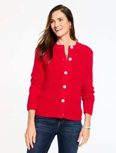 Talbots Plus Petite - Shaker Stitch Crewneck Cardigan Sweater - Red - X