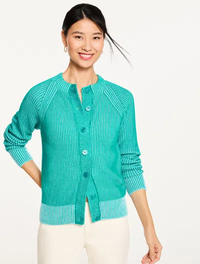 Talbots Plus Petite - Shaker Stitch Crewneck Cardigan Sweater - Teal Coast/field Green - 3x - 100% Cotton Ta