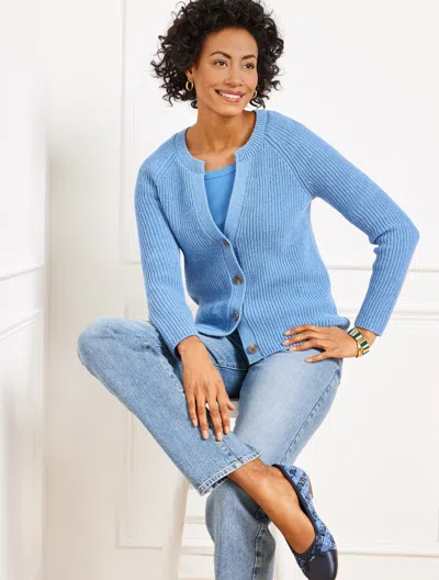 Talbots Plus Size - Shaker Stitch V-neck Cardigan Sweater - Blue Wave Heather - 3x - 100% Cotton