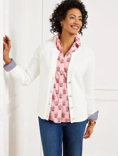 Talbots Plus Petite - Shaker Stitch V-neck Cardigan Sweater - White - 3x - 100% Cotton