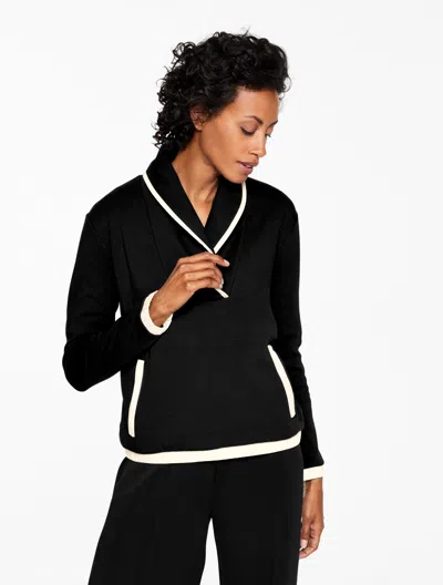 Talbots Plus Petite - Shawl Collar Fleece Pullover Sweater - Black - X