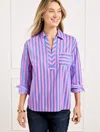Talbots Plus Petite - Short Shirt - Garden Stripe - Blue Wave/pink Rouge - 3x  In Blue Wave,pink Rouge