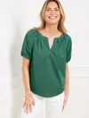Talbots Plus Petite - Short Sleeve Poplin Top - Heritage Green - 1x  In Heritage Green