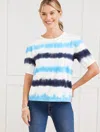 Talbots Plus Petite - Short Sleeve Terry Sweatshirt - Tie-dye Stripe - Lakeside Blue/ink - 3x  In Lakeside Blue,ink