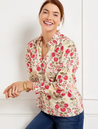 Talbots Petite - Side Button Top - Ditsy Trail - Ivory - Medium - 100% Cotton