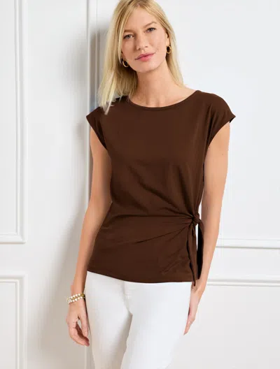 Talbots Plus Petite - Side Tie Crewneck T-shirt - Dark Walnut - 3x