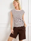 Talbots Plus Petite - Side Tie Crewneck T-shirt - Stripe - White/dark Walnut - 1x
