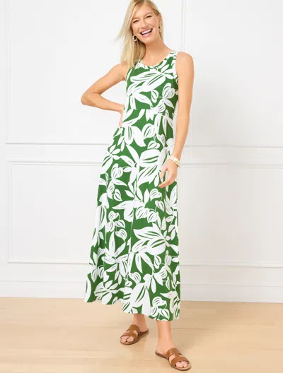 Talbots Plus Petite - Sleeveless Maxi A-line Jersey Dress - Botanical Paradise - Olive Grove/white - 3x - 10