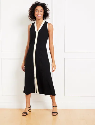 Talbots Plus Petite - Sleeveless Midi Sweater Dress - Black/ivory - 3x  In Black,ivory