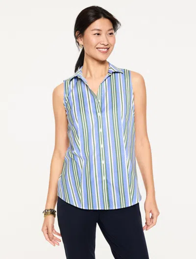 Talbots Plus Petite - Sleeveless Non-iron Shirt - Charming Stripe - Blue/green - 22  In Multi