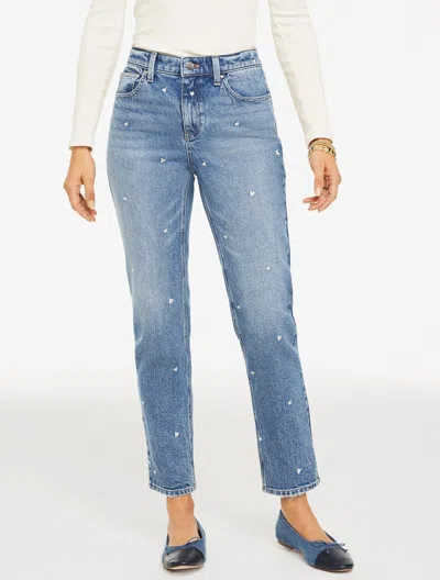 Talbots Plus Petite - Slim Straight Ankle Jeans - Tossed Hearts - Medium Wash/ivory - 20  In Blue