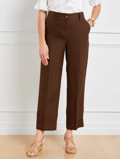 Talbots Plus Petite - Slim Wide Ankle Cuff Linen Pants - Dark Walnut - 22