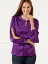 Talbots Slit Sleeve Soft Satin Charmeuse Top - Rich Amethyst - 3x  In Rich Amethyst