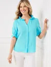 Talbots Plus Petite - Smocked Gauze Top - Vivid Turquoise - 3x - 100% Cotton