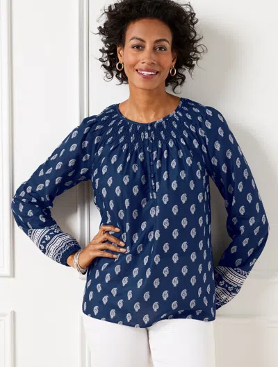 Talbots Plus Petite - Smocked Neck Top - Serene Paisley - Ink - 3x