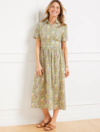 Talbots Misses - Smocked Poplin Shirtdress - Branching Floral - Yellow/green - 12 - 100% Cotton  In Yellow,green