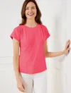 Talbots Plus Petite - Smocked Shoulder Crewneck T-shirt - Camellia Rose - 3x