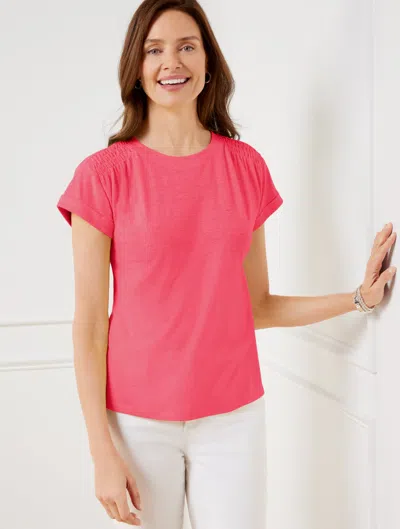 Talbots Plus Petite - Smocked Shoulder Crewneck T-shirt - Camellia Rose - 3x