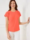 Talbots Plus Petite - Smocked Shoulder Crewneck T-shirt - Hot Coral - 3x