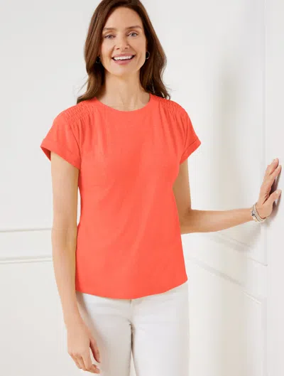 Talbots Plus Petite - Smocked Shoulder Crewneck T-shirt - Hot Coral - 3x
