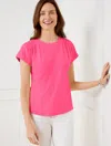 Talbots Plus Petite - Smocked Shoulder Crewneck T-shirt - Raspberry - 1x
